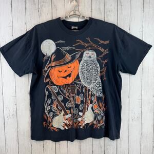 VTG Kittens Black Halloween Pumpkin Scarecrow Tee USA Plus One Size Oversized